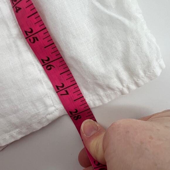 Eddie Bauer 100% Linen Tunic Top Womens Small White Tan Embroidered 3/4 Sleeve - Picture 11 of 11